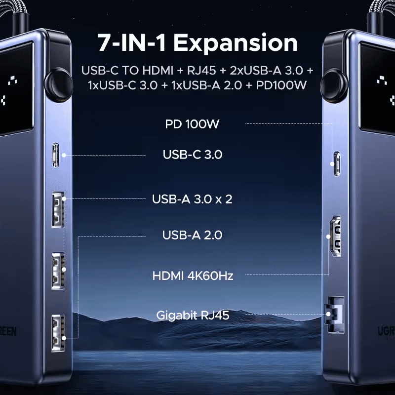 HUB 7 EN 1 USB-C HDMI 4K@60HZ ETHERNET 1GBPS 100W PD alternate view