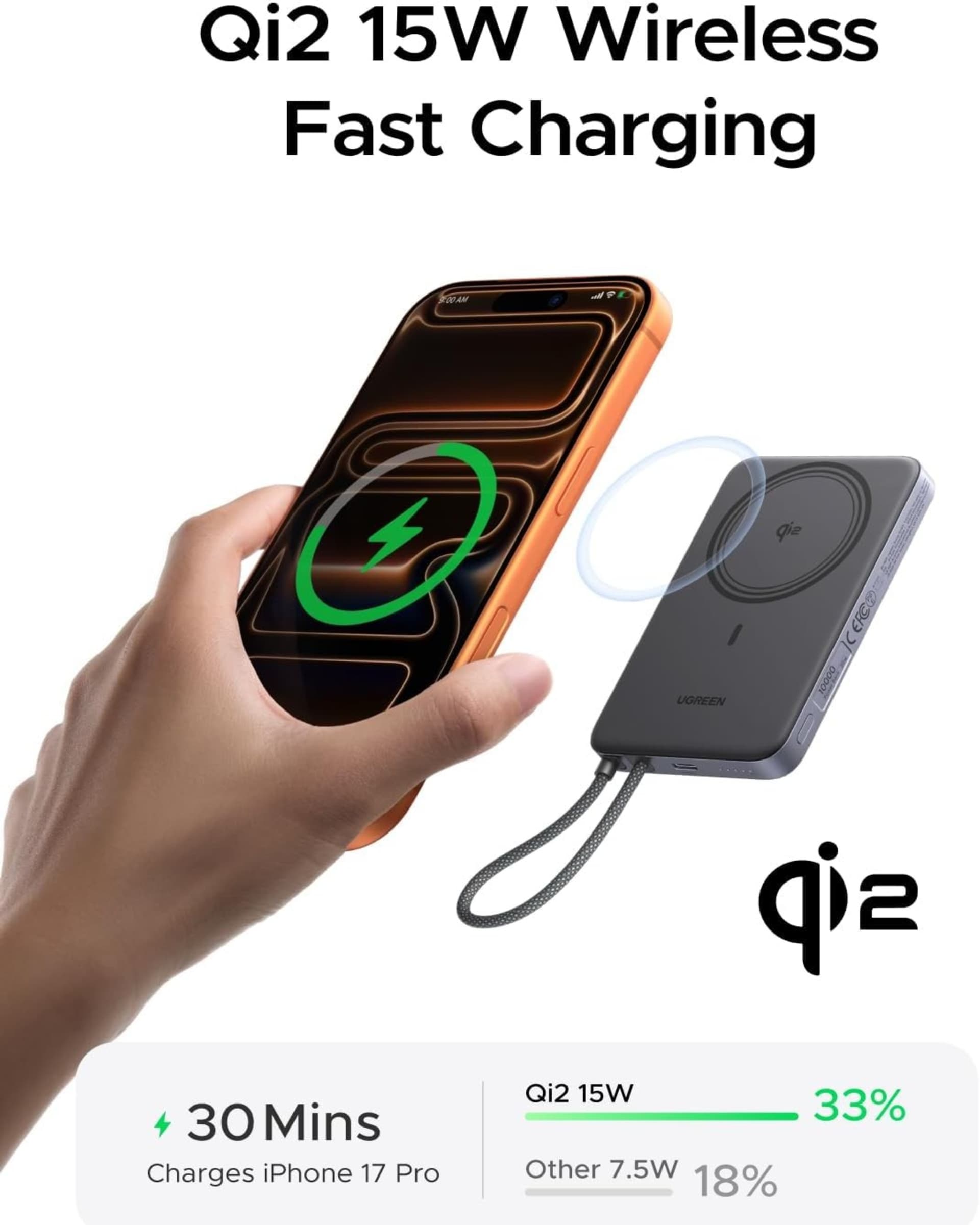 UGREEN MAGFLOW AIR QI2 DE 10000 MAH Gris alternate view